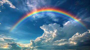 ai generado arco iris formando en nublado cielo foto