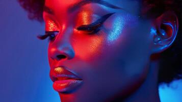 AI generated Close Up of Woman With Bright Makeup photo