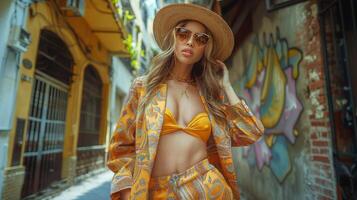 AI generated Woman in Yellow Bikini Top and Jacket photo