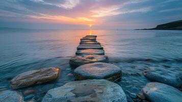 AI generated Long Row of Stepping Stones in Water photo