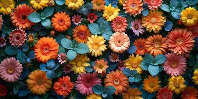 AI generated Colorful flowers in the garden. Floral background. Colorful flowers. photo