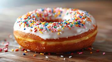 AI generated Donut With White Frosting and Sprinkles photo