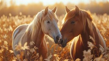 AI generated Two White Horses Standing in Field photo