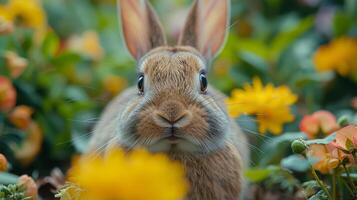 AI generated A Close Up of a Rabbit in a Field of Flowers photo