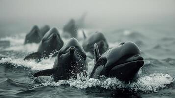 AI generated Group of Dolphins Swimming in the Ocean photo