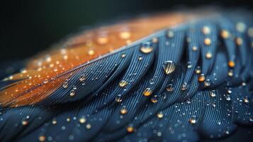 AI generated Blue Feather With Water Droplets photo