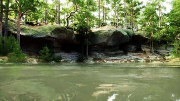 un' corpo di acqua circondato di alberi e rocce video