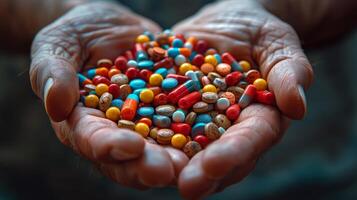AI generated Person Holding Handful of Pills photo