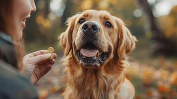 ai generado perro participación pelota en boca foto