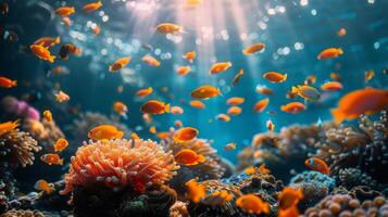 AI generated Group of Fish Swimming Over Coral Reef photo