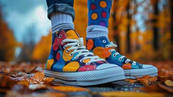 AI generated Vibrant Yellow Sneakers With Colorful Circles Design photo