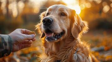 ai generado perro participación pelota en boca foto