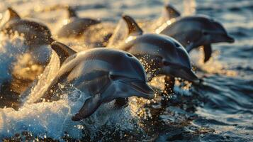 AI generated Group of Dolphins Jumping Out of Water photo