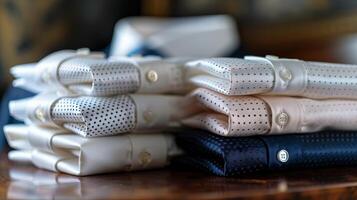 AI generated Stack of Folded Shirts on Table photo