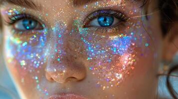 AI generated Woman With Blue Eyes and Glitter on Face photo