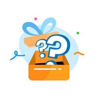 question mark on mystery box, secret gift concept illustration flat design vector. simple modern graphic element for ui, infographic, icon vector