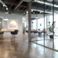 AI generated Blur focus of White open space office interior photo