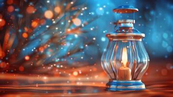 AI generated Ramadan Lantern Glowing Amidst Sparkling Lights photo