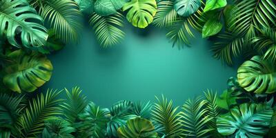 AI generated Tropical leaves background with space for text. photo