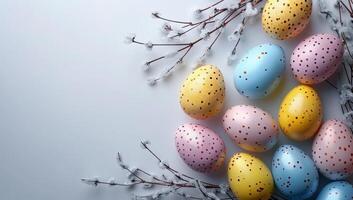 AI generated Colorful Easter eggs on white background photo