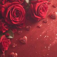 AI generated Photo Valentines Day concept Red roses and hearts on glitter background For Social Media Post Size