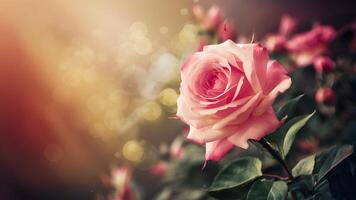 AI generated Subject Vintage background with soft bokeh, pink rose flower frame photo