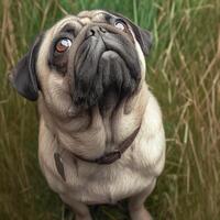 AI generated Senior canine serenity Quality photo of an aged pug outdoors For Social Media Post Size