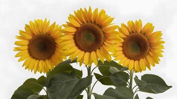 AI generated Vivid sunflowers pop against pure white background in isolation photo