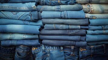 AI generated Stack of Blue Jeans photo