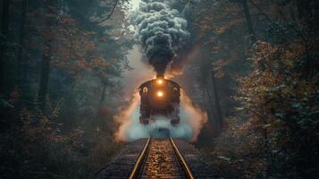 AI generated Train Passing Through Dense Forest photo