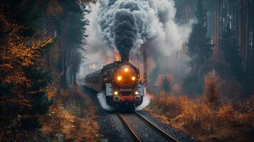 AI generated Train Passing Through Dense Forest photo