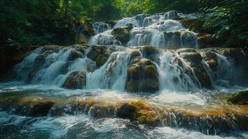 ai generado pequeño cascada en bosque foto