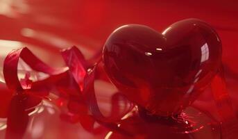 AI generated red and red heart on the red background with ribbon photo