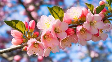 ai generado medio marco de rosado manzana árbol flor ramas aislado blanco foto