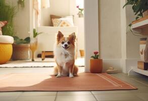 AI generated dog looking at door from outside photo