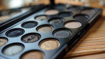 AI generated unbranded eyeshadow palette with neutral shades, emphasizing the versatility and beauty of colors photo