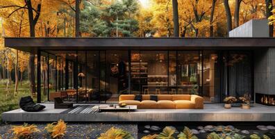 AI generated an indoor design studio gives your home, apartment, or guesthouse a modern look in the woods photo