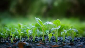 AI generated Macro abstract background of natures small plants under rain photo