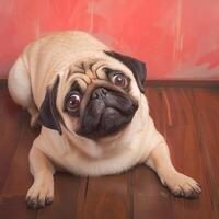 AI generated Puppy love Sweet pug dog poses at home, capturing hearts For Social Media Post Size photo