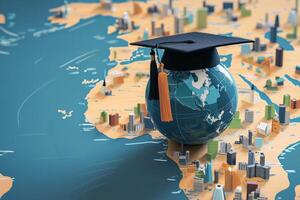 AI generated perspective Graduation cap symbolizes study abroad business Global education photo