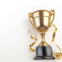 ai generado foto ganador oro trofeo taza aislado en blanco antecedentes con Copiar espacio para social medios de comunicación enviar Talla