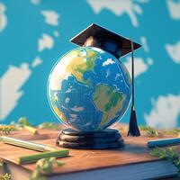 AI generated Earth globe concept Back to School vibes Graduation cap For Social Media Post Size photo