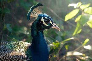 AI generated Wild nature scene Peacock showcasing its side profile photo