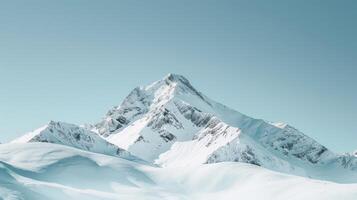 AI generated mountain peak, with snow-capped slopes and a clear blue sky, emphasizing the grandeur photo