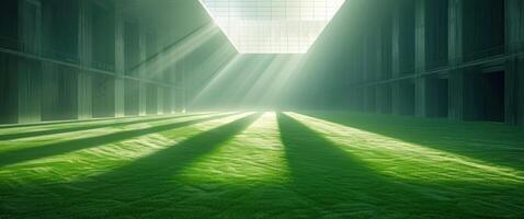 AI generated an empty artificial field with a light beam photo