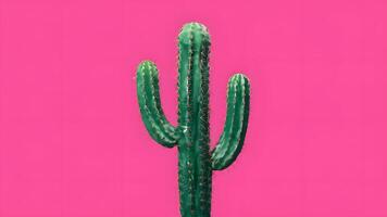 ai generado mínimo popular Arte estilo tropical Moda cactus en rosado antecedentes foto