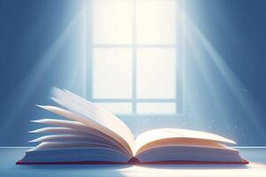 AI generated Dimensional reading 3D illustration of an open book on light photo