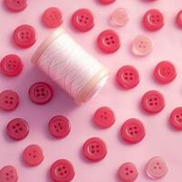 ai generado textura con redondo rosado botones para de coser, costura, y hilo para social medios de comunicación enviar Talla foto