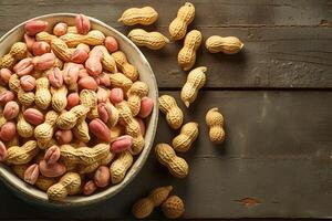 AI generated Peanut presentation Shelled peanuts displayed in a simple bowl photo
