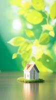 AI generated Home dreams Small model house against green bokeh background Vertical Mobile Wallpaper photo